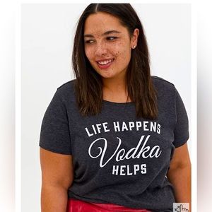Torrid size 1 slim fit charcoal gray black tee Life happens vodka helps graphic